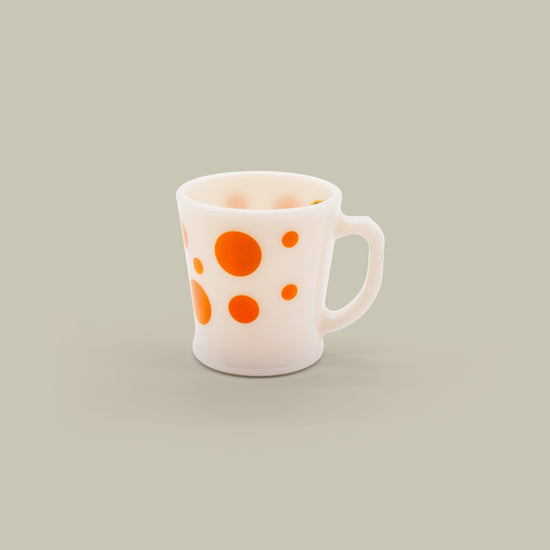 Fire-King Japan - D Handle Mug Light Ivory Polka Dot Orange