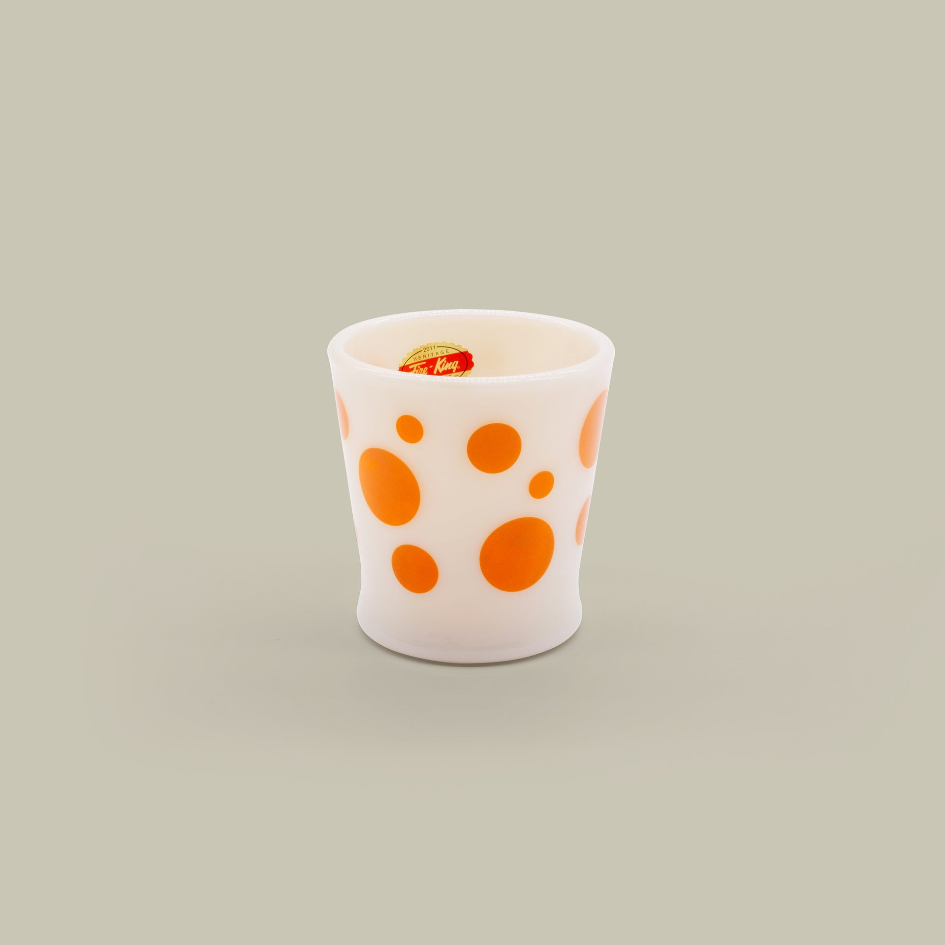 Fire-King Japan - D Handle Mug Light Ivory Polka Dot Orange