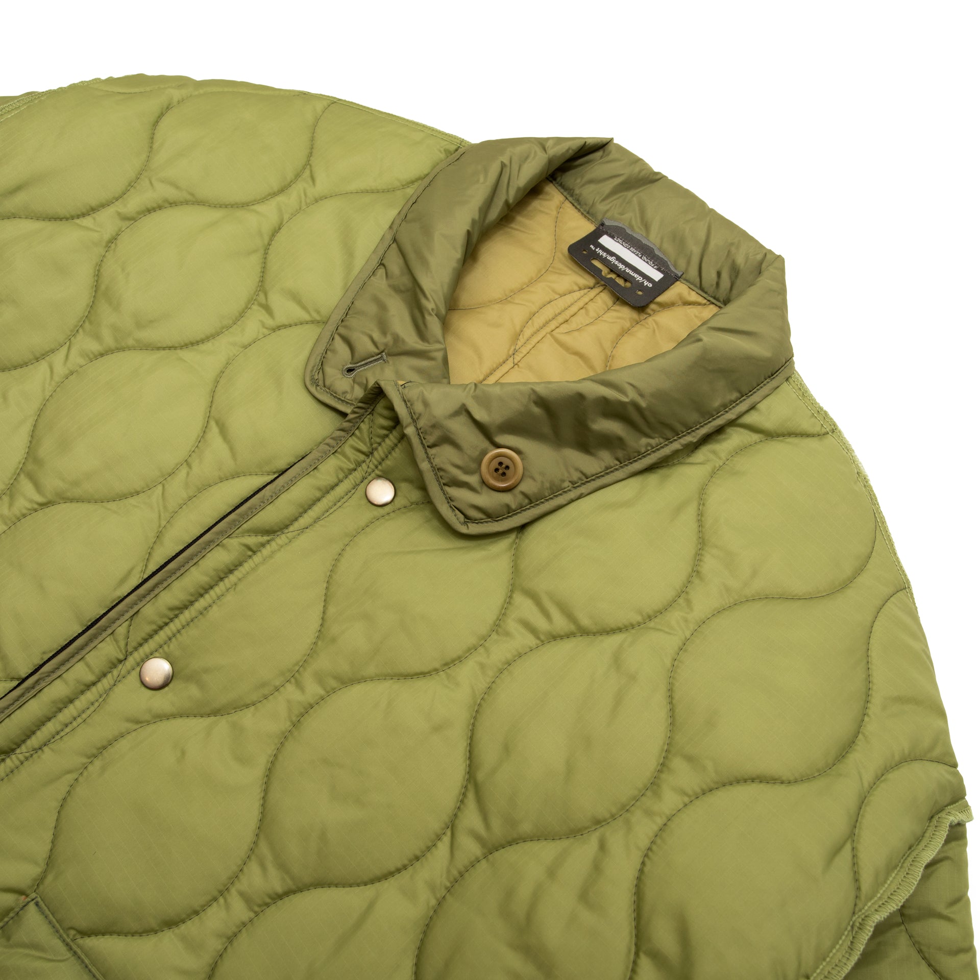 reversible quilting long jacket in khaki/olive