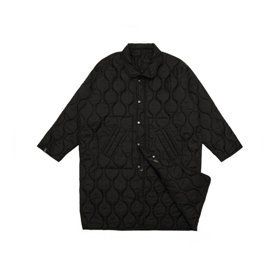 reversible quilting long jacket in black/black