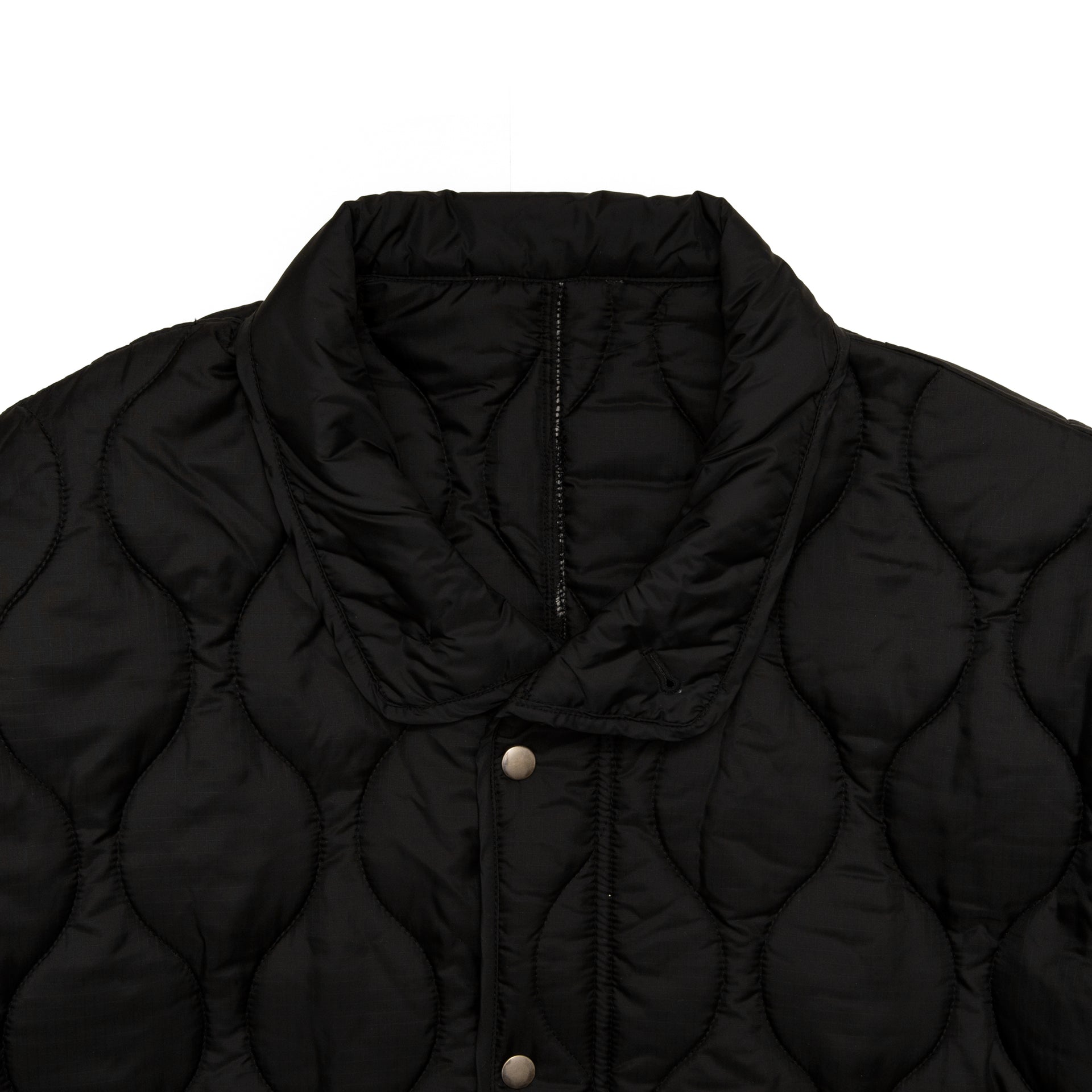 reversible quilting long jacket in black/black