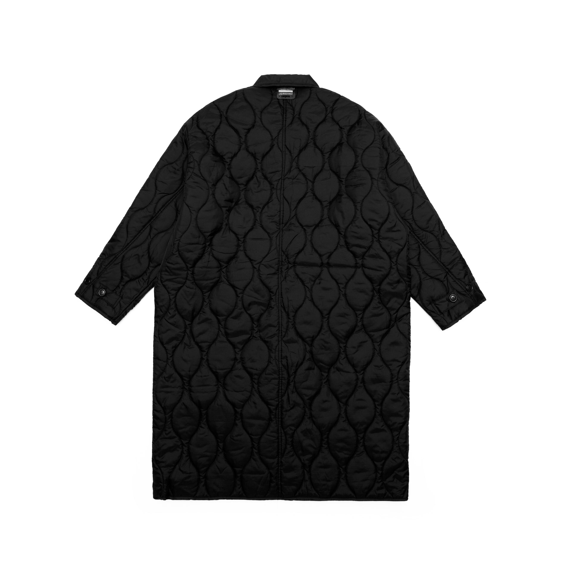 reversible quilting long jacket in black/black