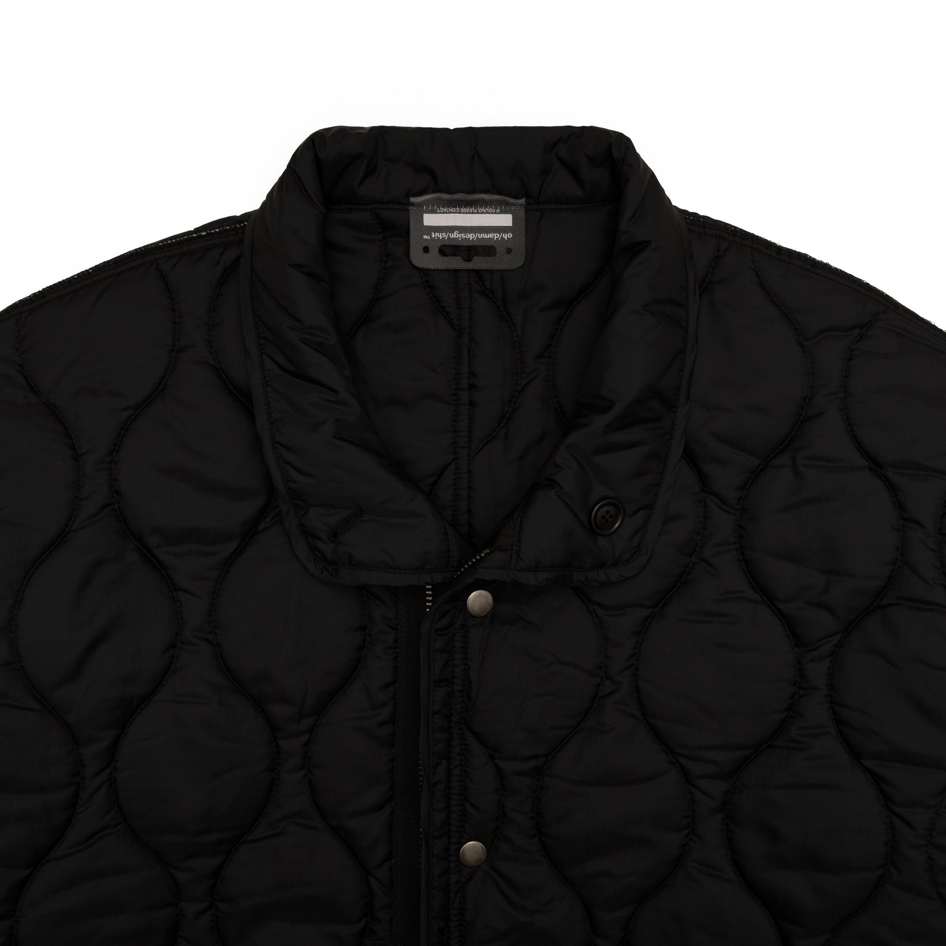 reversible quilting long jacket in black/black